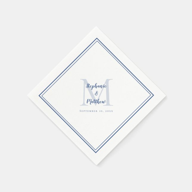 Moderne Hochzeitsnamen und Mit Monogramm Blau Serviette (Ecke)