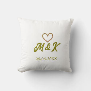 Moderne Hochzeitspaar-Name-Buchstabe Goldenes Herz Kissen