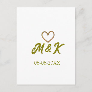 Moderne Hochzeitspaar-Name-Buchstabe Goldenes Herz Postkarte