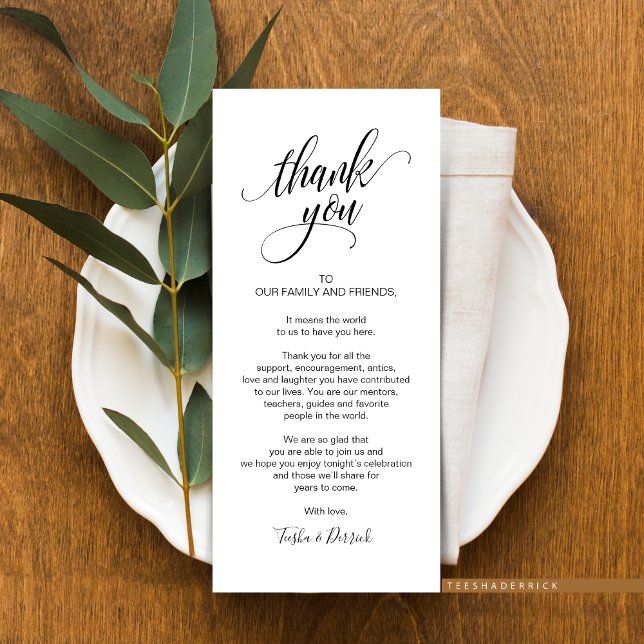 Moderne Hochzeitsplattform dank Karte (Wedding Dinner Place Setting Thank You Card or for Post-Wedding Brunch, In Modern Classy Designs)