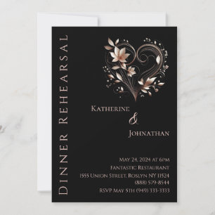 Moderne Hochzeitsprobe-Dinner-Rosa-Gold-Blumen Einladung