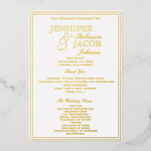 Moderne Hochzeitsprogramm-Hochzeit Goldfolie Folieneinladung