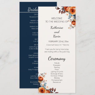 Moderne Hochzeitsprogramme für Navy Blue und Burnt Einladung