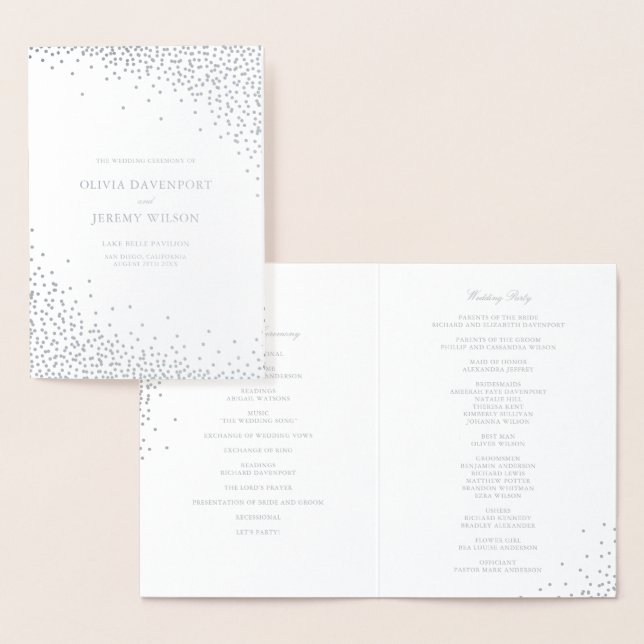 Moderne Hochzeitsprogramme für Silver Foil Confett Folienkarte (Anzeige)
