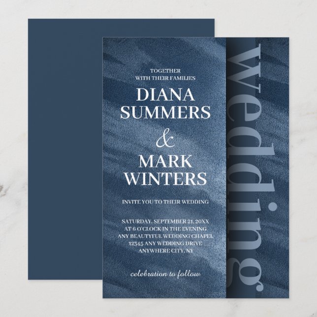 Moderne Hochzeitsreise mit blauem Samt Einladung (Vorne/Hinten)