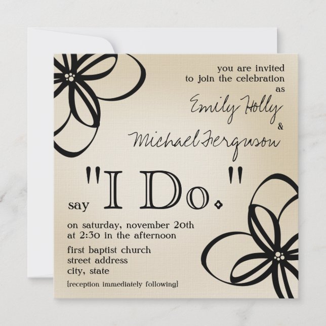 Moderne Hochzeitsreise - Tan & Black I Do & Blume Einladung (Vorderseite)