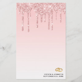 Moderne Hochzeitsrosa Glitzer Tropfen & Goldene Ri Briefpapier