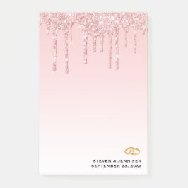 Moderne Hochzeitsrosa Glitzer Tropfen & Goldene Ri Post-it Klebezettel