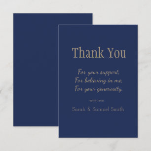 Moderne Hochzeitsskripte Navy und Gold Custom Dankeskarte