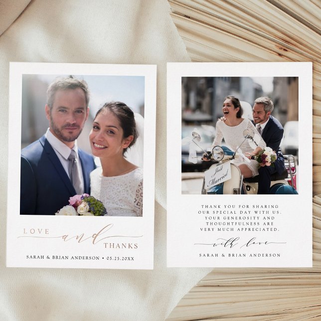 Moderne Hochzeitsstift Foto Rose Gold Foil Danke K Folieneinladung (Front & Back)