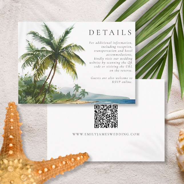 Moderne Hochzeitsstiftung mit Palm Beach QR Code Begleitkarte (Modern Watercolor Palm Beach QR Code Wedding Enclosure Card)