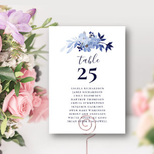 Moderne Hochzeitstabelle für blaue Blütenblüten Tischnummer