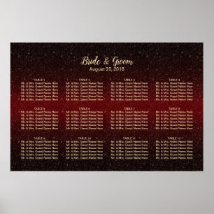 Moderne Hochzeitstabelle für Burgunder Roter Glitz Poster