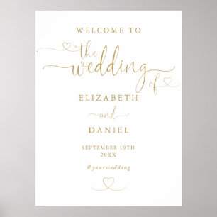 Moderne Hochzeitstafel mit Goldherz-Schriftzug Poster