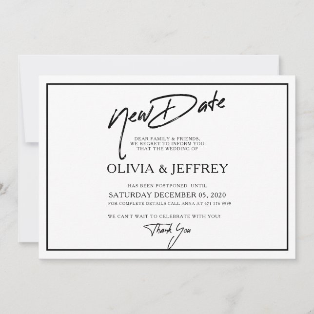 Moderne Hochzeitstermin-Einladungskarte mit neuem  Save The Date (Vorderseite)