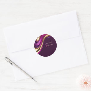 Moderne Hochzeitsticker Lila Fuchsia und Gold Runder Aufkleber