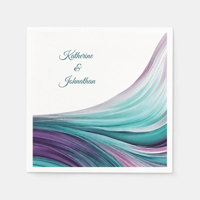 Moderne Hochzeitstisch-Dekoration Lila und Aquamar Serviette (Vorderseite)