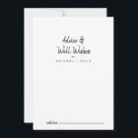 Moderne Hochzeitswünsche Hinweiskarte<br><div class="desc">Diese moderne Hochzeitsnacht ist perfekt für eine rustikale Hochzeit. Das einfache und elegante Design zeichnet sich durch klassische und extravagante Schriftzeichen in Schwarz und Weiß aus. Diese Karten sind ideal für Hochzeiten, Brautparty, Babydusche, Graduiertenfest u.v.m. Personalisieren Sie die Karten mit den Namen der Braut und Bräutigam, den Eltern, die Sie...</div>
