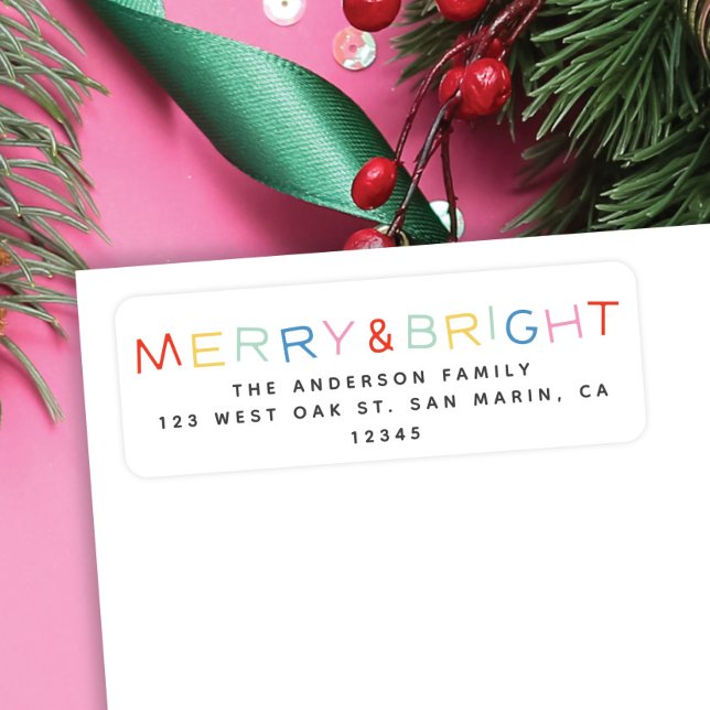 Moderne Holiday Merry & Bright Rücksendeadresse (Von Creator hochgeladen)
