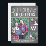 Moderne Hollies Sammlung Feiertagskarte<br><div class="desc">Diese 3 Foto Weihnachtskarte kennzeichnet ein Monogramm und ein einfaches und süßes Gefühl,  alle auf einem Tafelhintergrund.</div>