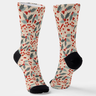 Moderne Holly Berry Weihnachts-Botanik-Muster Socken