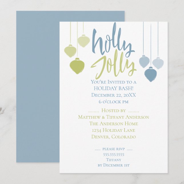 Moderne Holly Jolly Minimalistisch Holiday Baubles Einladung (Vorne/Hinten)