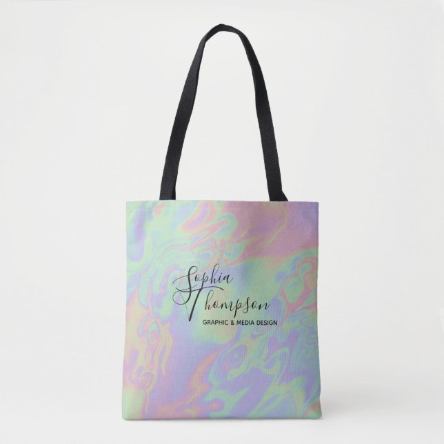 Moderne Holografie-Script Rainbow Pastel Tote Bag Tasche (Vorderseite)
