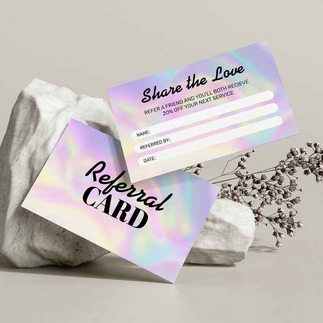Moderne Holografie teilen die Liebe Hair Stylist Empfehlungskarte (Von Creator hochgeladen)