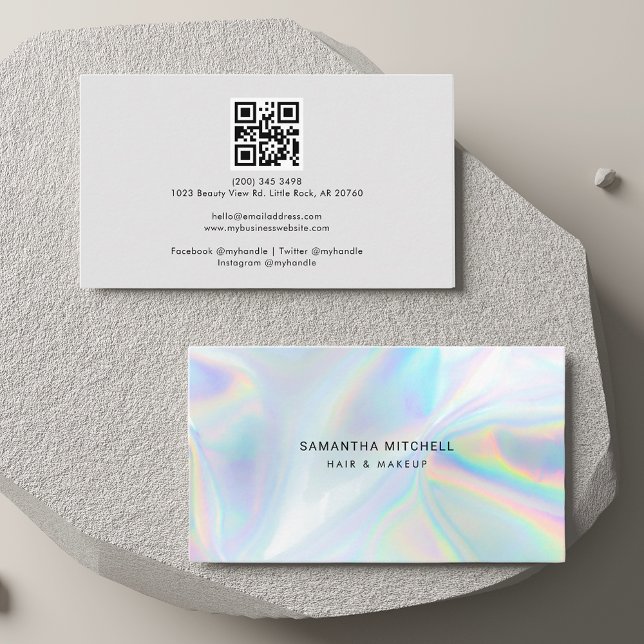 Moderne holografische Beautician Trendy Visitenkarte (Holographic QR Code Stylist Minimalist Business Card)