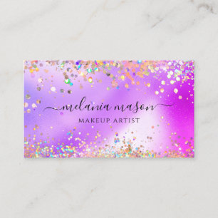 Moderne holografische Glitter-Makeup-Artistin Lila Visitenkarte
