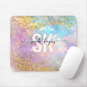 Moderne holografische Opalstein-Iridens-Monogramm Mousepad
