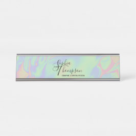 Moderne holografische Rainbow Pastel - Namensplatt Schreibtischnamensplakette