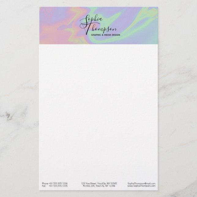 Moderne holografische Rainbow Pastel Stationery Briefpapier (Vorderseite)