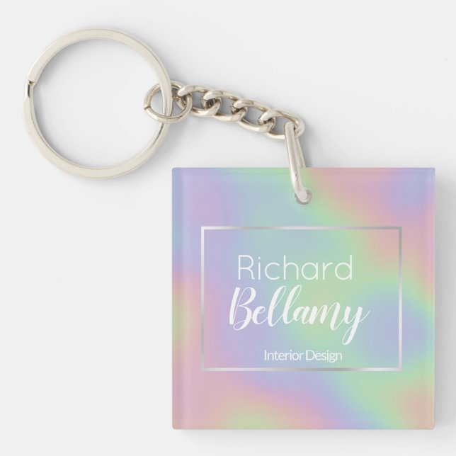 Moderne Holografische Regenbogeneffekte Metallrahm Schlüsselanhänger (Vorderseite)