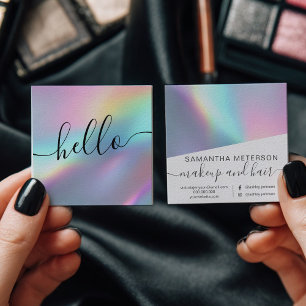 Moderne Holografische Schrift Hello Beauty Brandin Quadratische Visitenkarte