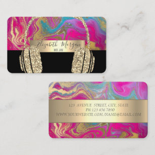 Moderne holografische schwarze Gold Glitter Kopfhö Visitenkarte