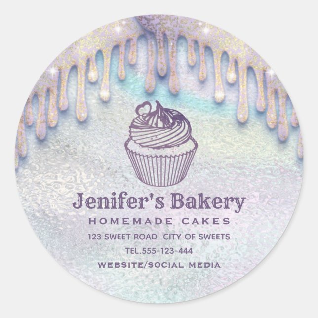 Moderne holografische Tropfen cupcake Bäckerei Koc Runder Aufkleber (Vorderseite)