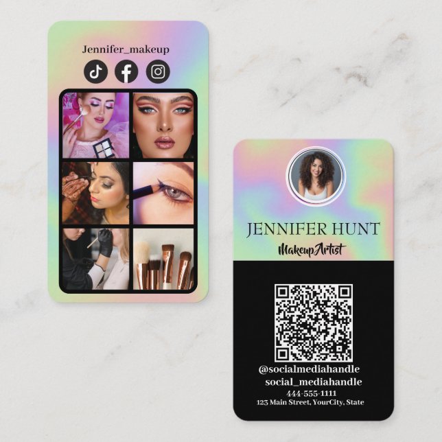 Moderne Holografischer QR-Code für soziale Medien Visitenkarte (Vorne/Hinten)