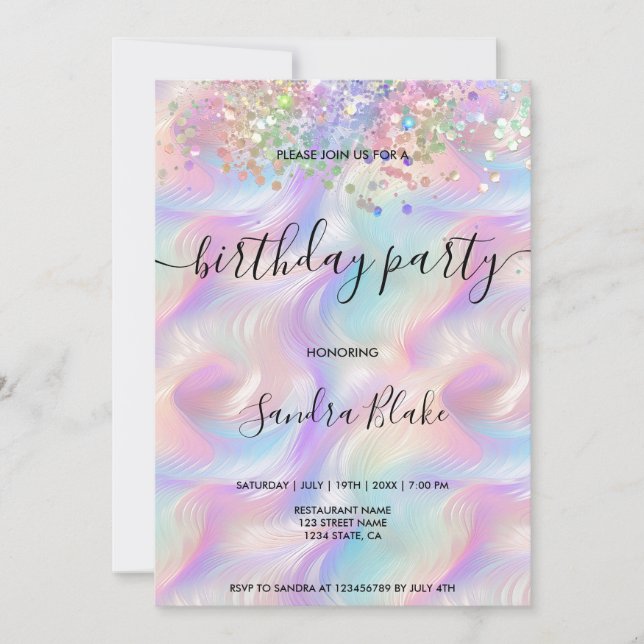 Moderne Holograph Girly Trendy Geburtstagseinladun Einladung (Vorderseite)