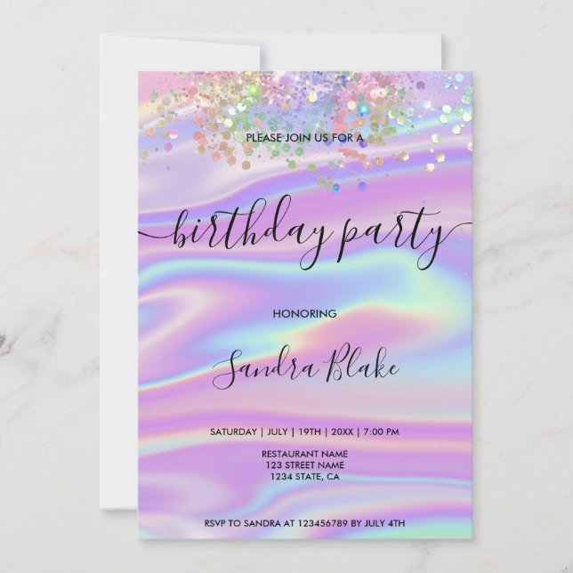 Moderne Holograph Girly Trendy Geburtstagseinladun Einladung (Vorderseite)
