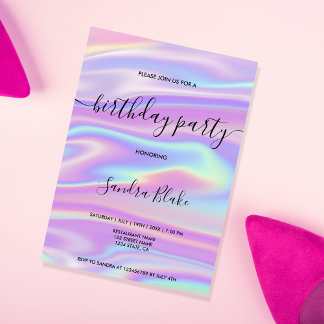 Moderne Holograph Girly Trendy Geburtstagseinladun Einladung
