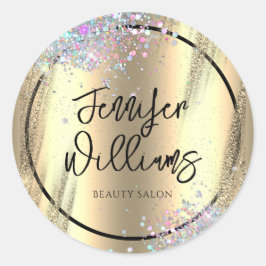 Moderne Holographic Glitzer Imitate Fox Gold Busin Runder Aufkleber