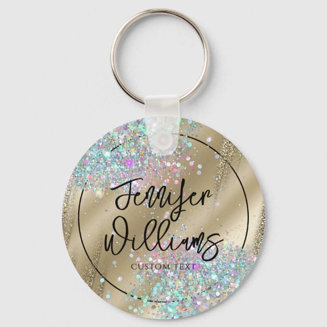 Moderne Holographic Glitzer Imitate Fox Gold Busin Schlüsselanhänger (Vorderseite)