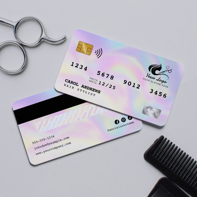 Moderne Holographic Hair Stylist Kreditkarte gesty Visitenkarte (Von Creator hochgeladen)