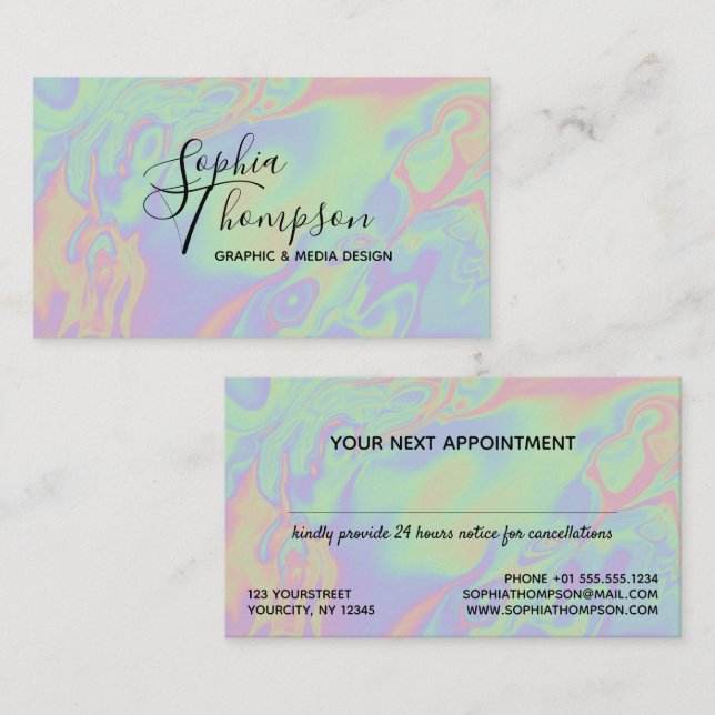 Moderne Holographic Script Pastel Terminationskart Terminkarte (Vorne/Hinten)
