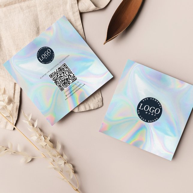 Moderne Holographische QR Code Social Media-Websit Quadratische Visitenkarte (Holographic Company Logo QR Code Square Business Card)