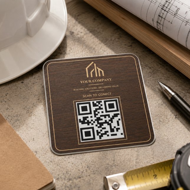 Moderne Holzkorn-QR-Code-Konstruktion Quadratischer Aufkleber (Modern Wood Grain QR Code Construction Square Sticker
)