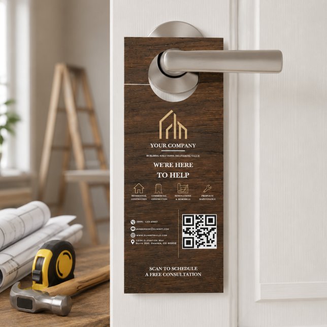 Moderne Holzkorn-QR-Code-Konstruktion Türanhänger (Modern Wood Grain QR Code Construction Door Hanger
)