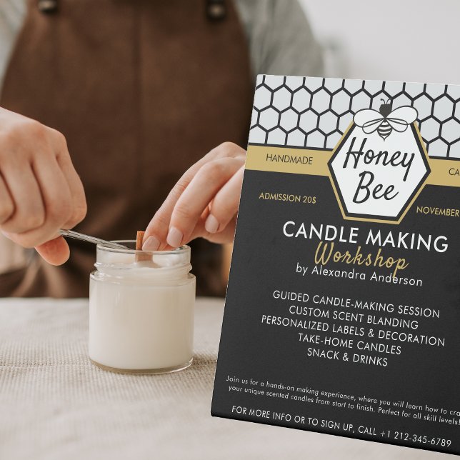 Moderne Honey Bee Honeycomb Black Yellow Workshop Sockelschild (Modern Honey Bee Honeycomb Black Yellow Workshop Pedestal Sign)