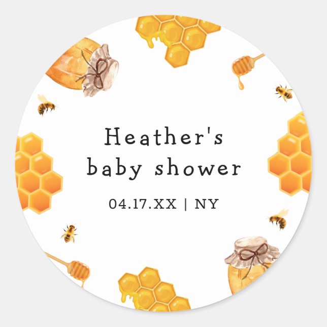 Moderne Honey Bumblebee Frame Baby Dusche Runder Aufkleber (Vorderseite)